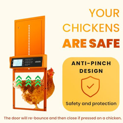 Okkobi Automatic Chicken Coop Door Solar Powered - LCD Display - Chicken Coop Door with Remote Control, Light Sensor & Timer - Anti-Pinch Function - 5-Year Protection - Autumn Ember - color: Autumn Ember