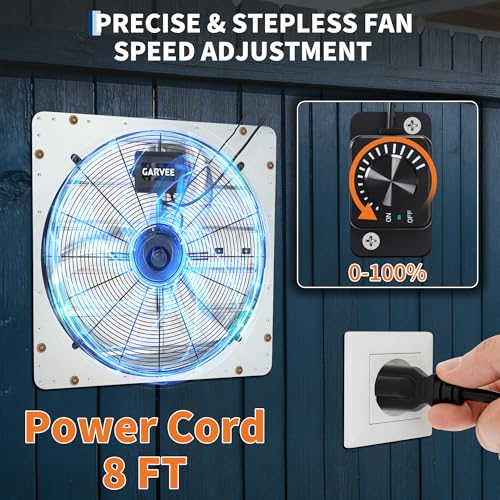 IDEALHOUSE 20 Inch Shutter Exhaust Fan with Variable Speed Controller, 4000 CFM Wall Mounted Ventilation Fan, EC Motor, Heavy-Duty Steel, Low Noise Vent Fan for Greenhouse Garage Workshop Attic