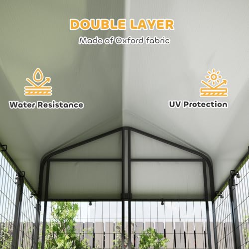 PawHut Outdoor Dog Kennel with Roof, 6' x 4' x 6' Heavy Duty Welded Wire Dog Playpen Enclosure with Escape-Proof Lock, UV-Resistant & Waterproof Cover, for Large Dogs, Chickens, Ducks, Silver - size: 48.0"L x 72.0"W x 72.0"H, style: Single Room