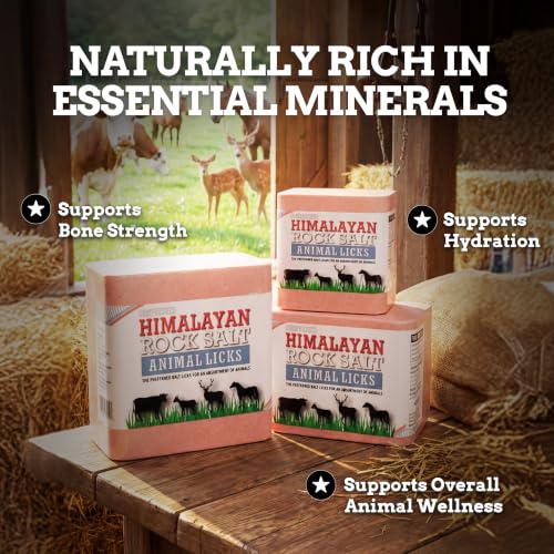 Salt Block for Deer & Horses – Compressed Mineral Salt Lick for Livestock, Cattle & Goats – Himalayan Secrets Pink Rock Salt Block (11LB/5KG, Block w/ Mounting Hole) - size: 11 Pound (Pack of 1)