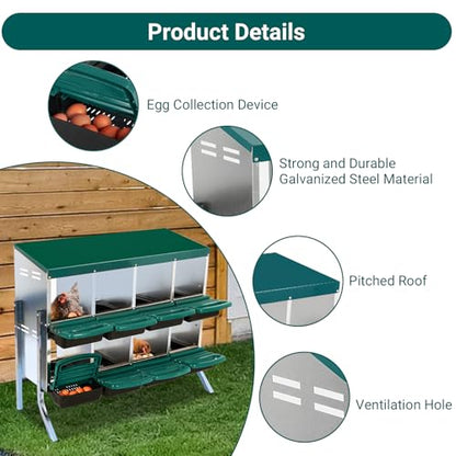 Chicken Nesting Box, 8 Compartment Roll Away Nesting Box for Eggs, Chicken Laying Box with Egg Collection, Cleanable Pull Out Hen Roosting Boxes ﻿ - color: Green, size: 8 Holes wit Legs