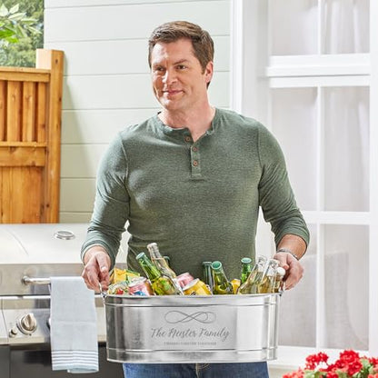 Let's Make Memories Personalized Beverage Tub - Custom Beverage Tub - Entertaining Must-Have - Galvanized Drink Tub - 5.5 Gallons - With Stand - Infinity Sign + Custom Message - color: Infinity Sign, size: With Stand
