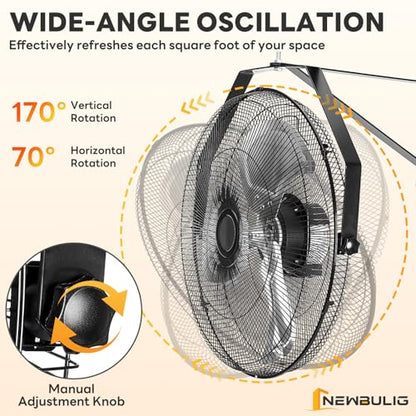 NEWBULIG 18 Inch Metal Wall Mount Fan, 3-Speed High Velocity Fan with 2600 CFM, Vertical & Horizontal Adjustable Tilt for Warehouse, Industrial, Greenhouse, Commercial