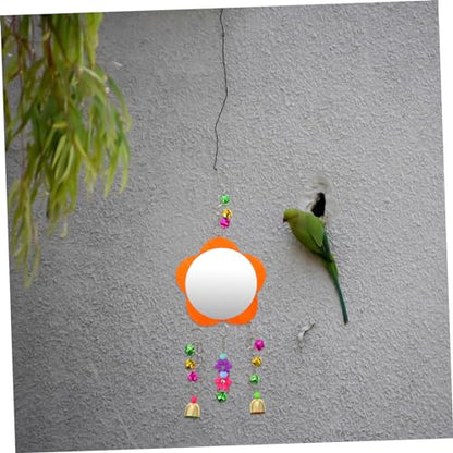 Toddmomy 1pc Chicken Mirror Toy Bells Rooster Hanging Mirror for Parrots and Birds Engaging Pet Supplies for Chewing and Playtime Activities