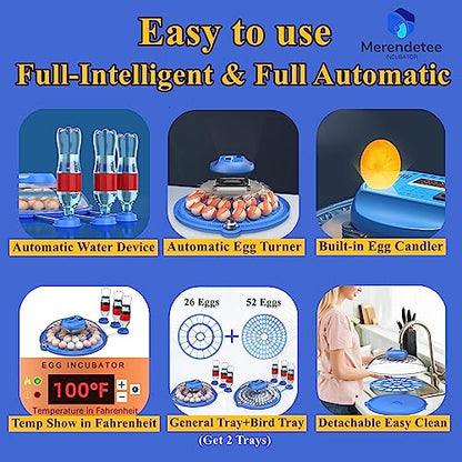 26-52 Eggs Automatic Incubator | Upgrade Automatic Water Adding |360 Degree View | incubators for Hatching Eggs |Without Installation Use - size: 26-BLUE2