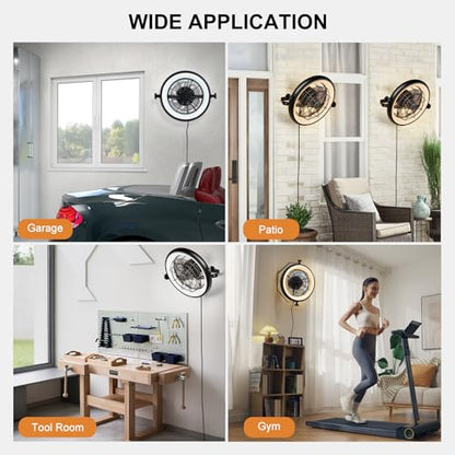 16" Wall Mounted Fan Indoor, Quiet 6 Speed Wall Mount Fan with Remote, Light and Timer, 360° Adjustable Tilt Plug in Wall Fan for Garage, Bedroom, Kitchen, Living Room, Greenhouse, Patio - size: 16"