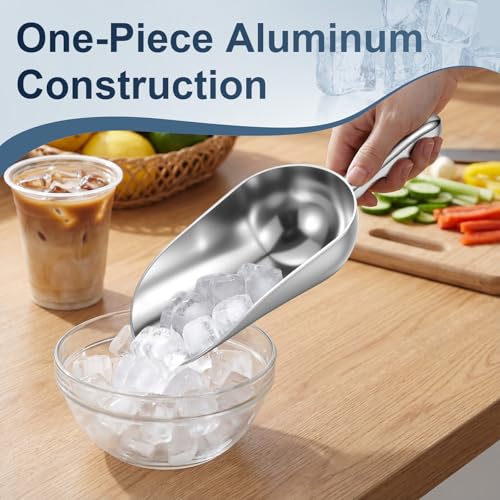 Cast Aluminum Utility Scoop 24 Ounce Round Bottom Bar Ice Flour Scoop with Finger Groove Handle for Candy Popcorn Coffee Beans - size: 24 Ounce