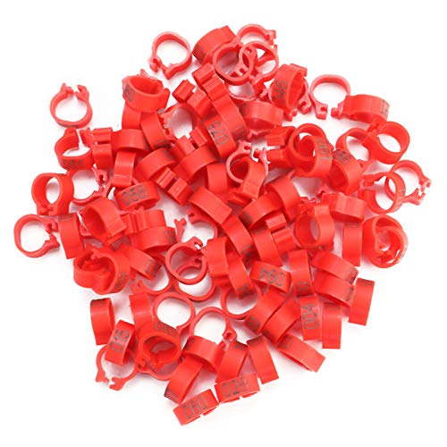 Acouto 100PCS Bag 8mm 001 100 Numbered Plastic Letter Bird Leg Bands Rings Chicken Bands Bird for Pigeons Leg Rings Legs Blue and Quail 8mm Chicks Plastic Marking Poult (Red)