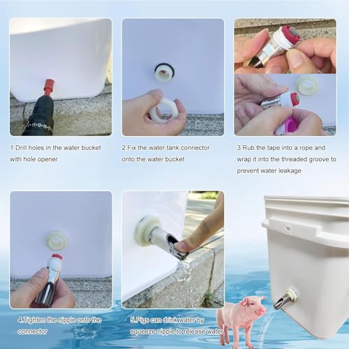 Livestock Waterer Nipple,Leakproof Automatic Feeder - Farm Animal Water Nipple Set for Goat | for Cattle Hogs Goat Horse Calf Dog Drinking Barrel Trough Bucket