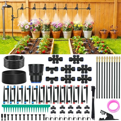 230FT Drip Irrigation Kit with Quick Connect PE Tubing, Automatic Garden Watering Sprinkler System, 2026 Upgraded Water-Saving Design with 3 Adjustable Misting Emitters, Greenhouse & Raised Bed - size: 230FT
