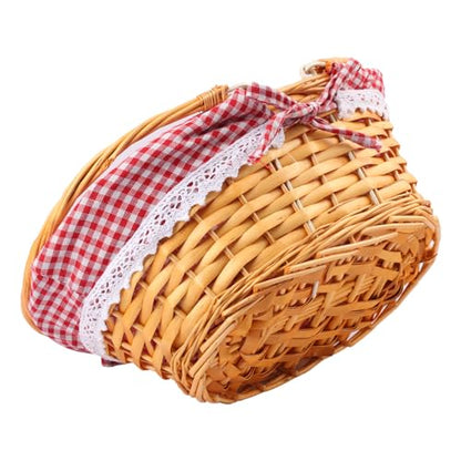 2 Pack 12.6 Inch Natural Wicker Basket with Checkered Lining, Oval Wicker Woven Basket with Handle, Willow Woven Picnic Baskets for Picnic, Camping, Party(Small) - size: 2 Pack 12.6in Natural