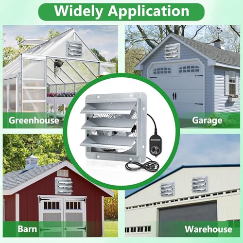 Louvered Exhaust Fan, 10 inch Wall Mount Shutter Fans w/Speed Controller,844 CFM,Chicken Coops Vent Fan for Greenhouse, Gable, Barn, Garage, Shed Ventilation Fan - color: With Speed Control, size: 10inch