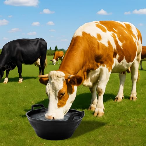 4Pcs Rubber Feed Pan, Horse Feed Bucket, Rubber Bowl Chicken Dust Bath Livestock Water Bowl for Pig Goat Chicken Dogs Farm Small Animal Garden DIY Building Farming