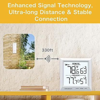 Indoor Outdoor Thermometer Wireless Battery Powered, High Precision Inside Outside Humidity Temperature with Alert, Backlight Weather Thermometers with 1 Sensor, 330ft Wireless, White