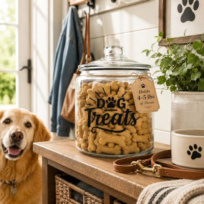 kitchentoolz 1-Gallon Glass Dog Treat Container Airtight – Large Countertop Dog Cookie Jar with Lid for Dog Treat Storage, Decorative Treat Jar & Dachshund Accessories - size: 1 Gallon
