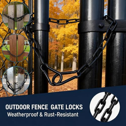 Black Gate Chain 20 Inch 3mm Metal Security Chain Lock with Metal Hooks for Outdoor Fence, Farm, Barn and Livestock (1-Pack) - size: 1-Pack