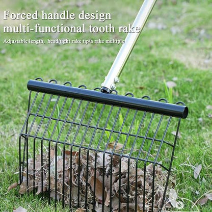Stainless Steel Hand Rake | Ergonomic Chicken Manure Scoop Grabber | Long Handle Heavy Duty Bow Rake | for Grass Shrub Debris Pine Needle Thatching Outdoor Camping Gardening Landscape Turf Autumn