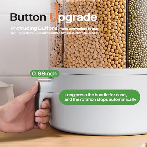 Grain and Rice Storage Container, 6 Grid Grain Dispenser, 360° Rotating 25lb Large Food Dispenser, Rice Dispenser Upgrade 6 Compartment Rotating, Airtight Storage White - size: PRO-L