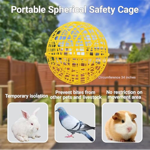 11" Ball-Shaped Movable Pigeon Chick Coop, Little Rabbit Duck Guinea Pig Safe Walking Net,Preventing Dog Bites, Predation by Eagles Wolves Cats Eagles, Pet t Safety Cage - color: Bright yellow