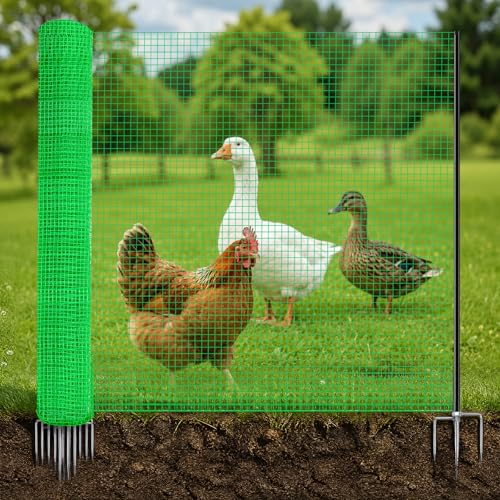 Temporary Fence with Metal Posts, 3' x 50' Garden Fence Animal Barrier for Backyard, Plastic Mesh Fencing with Windbreak Rope and Ground Stakes, Temporary Dog Fence for Outdoor Yard Animal Protect