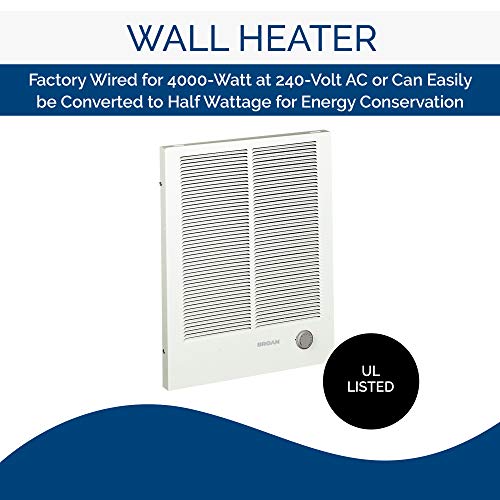 Broan-NuTone, White 198 High Capacity Wall Heater, Painted Grille, 4000/2000 Watt 240 VAC, 2000/4000 - style: 4000/2000 Watt