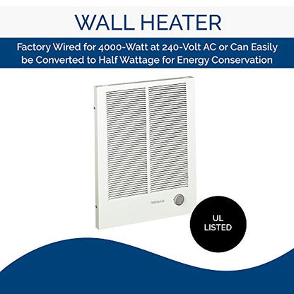 Broan-NuTone, White 198 High Capacity Wall Heater, Painted Grille, 4000/2000 Watt 240 VAC, 2000/4000 - style: 4000/2000 Watt