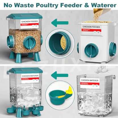 Chicken Feeder and Waterer Set, 3 Gallon/26.5 Pounds, Automatic Chicken Feeders and Chicken Waterer, Detachable for Chick, Duck & Quail Coop Use, Outdoor Farm & Backyard (Upgraded) - size: 3 Gallon Upgraded