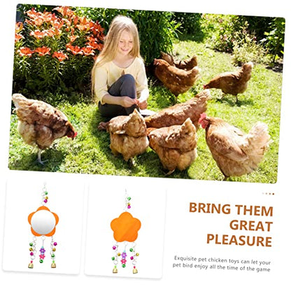1Pc Chicken Mirror Hanging Bird Mirror with Bell Pet Cage Accessory for Chickens and Birds Fun and Interactive for Coop Garden Farm Use