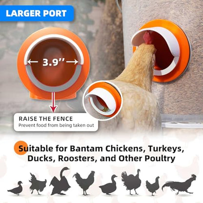 Large Chicken Feeder No Waste, DIY Automatic Chicken Feeder Port with Cover for Duck, Poultry(2 Pack with Caps & Hole Saw)