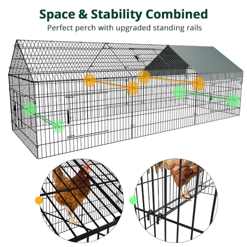 PawGiant Chicken Coop, Chicken Run Pen for Yard with Cover Outdoor Metal Portable Chicken Tractor Cage Enclosure Crate Outside for Small Animals Duck Rabbit Hen 130"×40"×40" - size: 130.0"L x 40.0"W x 40.0"H
