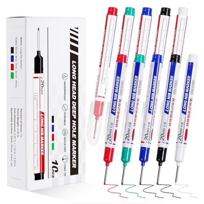 10 PCS Long Head Deep Hole Marker Pens, 20 MM Long Nib Marker for Metal, Multi-purpose Deep Reach Markers Quick Dry Waterproof Marking Pens Construction Markers with Long Nose