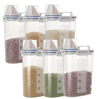 5.5 Lbs Plastic Transparent Tank, Rice Storage Barrel, Household Food Container Grain Storage Box for Oatmeal, Grain, Cereal, Pasta, Flour (6 Packs) - color: 6 Packs