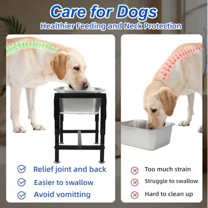 YUEPET 1.25 Gallon Elevated Dog Water Bowl for Medium Large Dogs Stainless Steel Dog Bowl with 4 Heights Adjustable Metal Anti-Slip Stand Pet Bowl for Joint Pressure Relief Indoor Outdoor Use - size: 1.25 Gallon