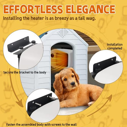 Pet House Heater with Thermostat, 300W/600W Heater for Dog Houses & Chicken Coops, PTC Heating, Overheat Protection, 6FT Anti-Chew Cord, Indoor & Outdoor Use, Up to 105 Sq Ft