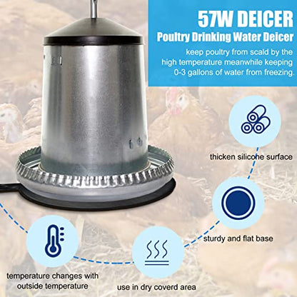 3 PCS Poultry Water Heater Base, 57W Heated Chicken Waterer, Anti Scald 7.5" Black Silicone Chicken Water Heater Pad for Winter with Plug 6.5 Feet Wire