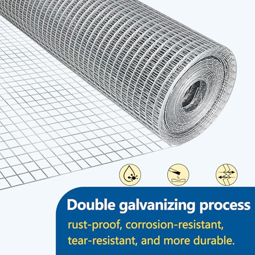 Gardeal 19 Gauge 1/2 Inch Hardware Cloth - Double Hot-Dipped Galvanized After Welding Steel Mesh - Duty Rust Proof Fencing for Gardens, Poultry Animal Netting Cage Screen (48inx1200in) - size: 48inx1200in