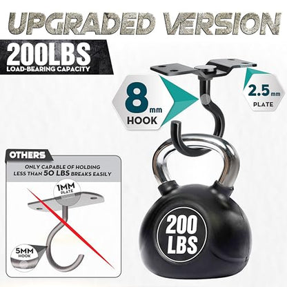 [UPGRADED] 8Pcs 200LBS Rotatable Ceiling Hooks with 4 Screw Points Plate Base, Black Wall Mount Metal Hanger for Hanging Plants, Bird Feeders, Lanterns, Lights, Wind Chimes, Indoor Outdoor Decor - style: 8PCS