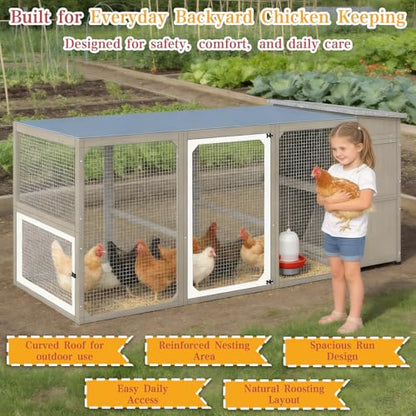 Ketive 93.6" Large Chicken Coop with Run for 6-8 Chickens, Wooden Outdoor Hen House with 6 Nesting Boxes, 4 Lockable Egg Doors, Asphalt Roof and 600D Waterproof Oxford Cover for Backyard - size: 93.6"L x 37.5"W x 41.5"H