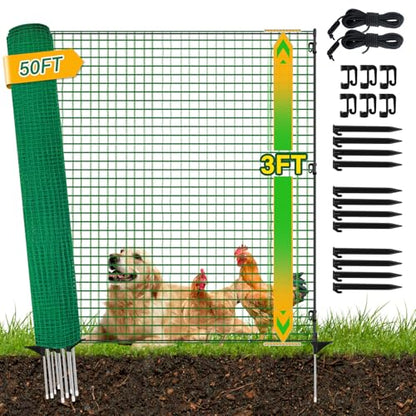 3x50 FT Temporary Fence for Backyard,Temporary Fence with with 9 Fiberglass Posts,Windbreak Rope,Ground Peg,Plastic Garden Fence,Safety Barrier Fence Roll for Backyard Outdoor Animal Protect - size: 3x50FT