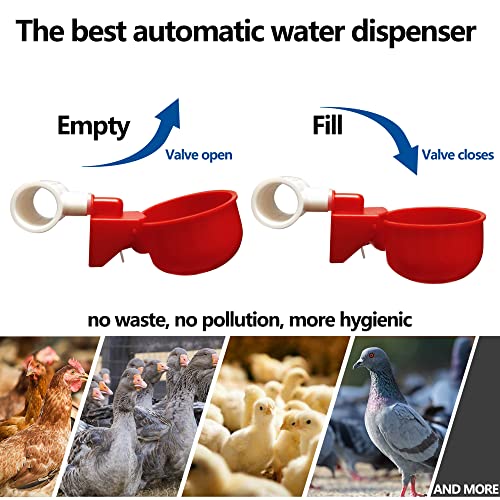 Chicken Waterer 4 Pack,Automatic Chicken Water Cup and 1/2" PVC Tee Fittings,Large Auto-Fill Chicken Waterer Cups,DIY Chicken Water Feeder, Coop Water Dispenser,Poultry Waterer Feeder Kit