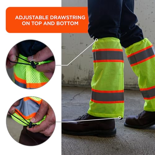 Ergodyne Unisex Glowear 8009 Hi-vis Two-tone Mesh Leg Gaiters - Class E - color: Lime