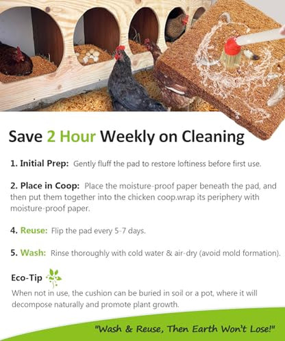 3X-Thick Reusable Chicken Nesting Pads for Nesting Box,12"x12" with Cleaning Brush(7Pads+7Liners+1Brush) | Washable Coop Bedding, Biodegradable Coconut Fiber Hen Box Laying Mats, Keep the Coop Clean and Dry and Warm,