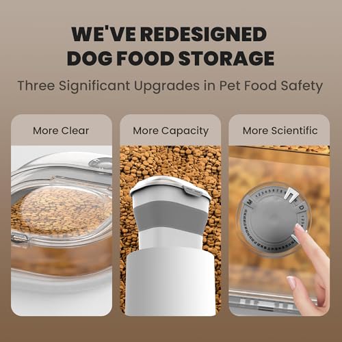 32-35 Lbs Dog Food Storage Container,Collapsible Dog Food Container with Transparent Airtight Lid,Wheels,Date Track,Pet Food Storage Container for Rice,Flour,Sugar,Scoop And 2PCS Containers - color: Clear/35 lbs