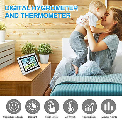 Number-one Wireless Weather Station Indoor Outdoor Thermometer with Remote Sensor, Digital Temperature and Humidity Monitor with LCD Backlight, Touchscreen, Min/Max Records for Home, Office, Baby Room