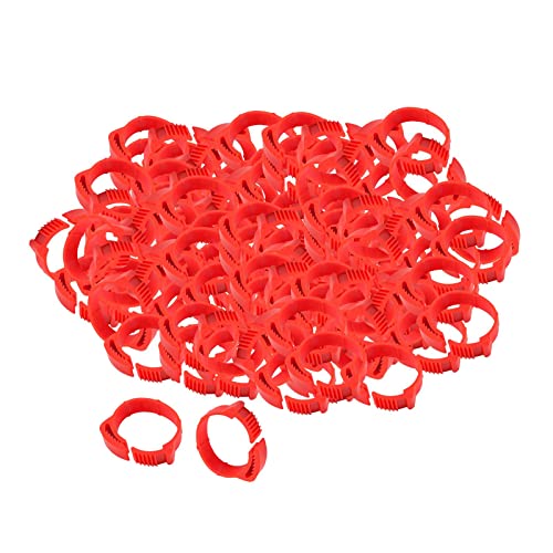 100 Pieces Chicken Foot Rings Identification Leg Bands Numbered Clip Rings Adjustable Reusable Ankle Markers Suitable for Farm Birds, Red - color: Red