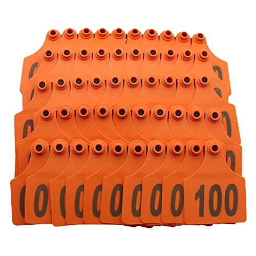 4.1x3 Oversize Cattle Ear Tags 001-100 Number TPU Large Plastic Livestock Identification Animal Tag for Cattle Cows Pigs Hog Goats Sheep Calf Animal (001-100, Orange) - color: Orange