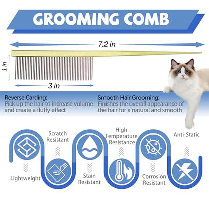 Grooming Pet Comb Rat Tail Dematting Cat and Dog Comb，Rounded Ends Design for Safe Tangle Removal, Hairstyling, Massage，Loose Hair Removal，Prevent Irritation，Fluffing Paws,Face,Tail,Remove Tear Stain - color: Green