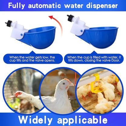 49 Pcs Automatic Chicken Waterer System Includes Chicken Water Cups 1/2" PVC Tee Fittings, PVC Pipes with Float Valve Controlled Fitting Poultry Waterer Chicken Water Feeder
