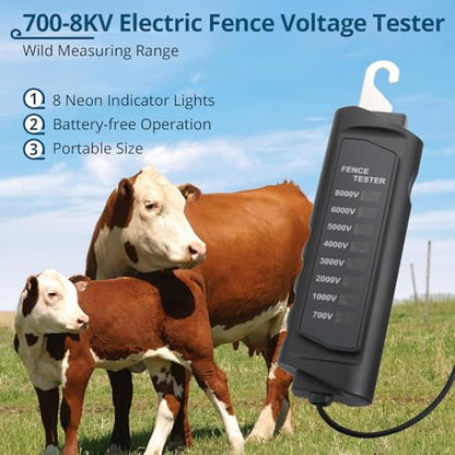 Electric Fence Tester 8KV, Fence Voltage Tester with 8 Neon Lights & Fault Finder, Battery-Free Portable Tool for Safe Fence Testing on Farms, Ranches, Homesteads (Livestock/Pasture) - style: 700V-8000V Fence Voltage Tester