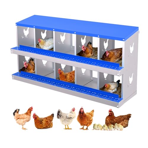 GarveeHome 10 Holes Nesting Boxes for Chickens, Roll Away Chicken Nesting Box with Lid Cover, Easy Egg Collection, Chicken Laying Box for Outdoor, Poultry Coop, Farm, Yard - color: blue, size: 10 holes